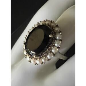 Showstopper Shungite & Seed Pearl Sterling silver cocktail Ring